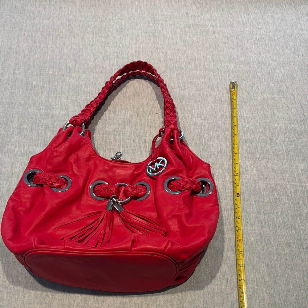 Michael Kors Red Leather Bag with Tassels and Metal Accents - Picture 7 of 12